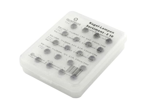 Quadrios 1802O018 glødelampe 1,5 V, 2,5 V, 4,5 V, 4,8 V, 12 V sokkeltype E10 20 deler