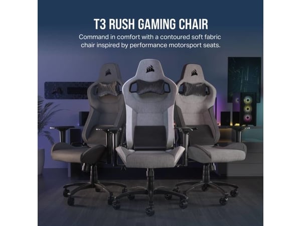 CORSAIR T3 RUSH - Spillestol - armlener - T-formet - tipping - nylon, stoff - koksgrå