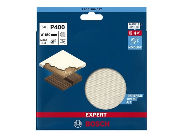 Bosch Expert M480 Net - Slipeark - for bløtt tre, løvtre, finertre, maling på tre - 5 deler - rund - grovkorn: P400 - 150 mm