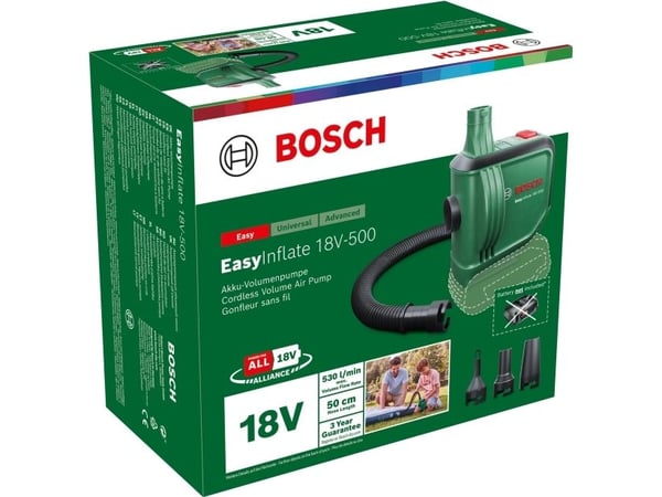 Bosch EasyInflate 18V-500, Universell, 0,03 stang, 530 l/min, Grønn, 0 - 0,5 psi, 0,5 m - SOLO