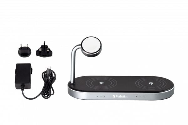 Verbatim - Trådløst ladestativ - 3-i-1 + AC-strømadapter - 35 watt - 4 A - for Apple AirPods with MagSafe Charging Case; AirPods Pro; iPhone 11, 12...