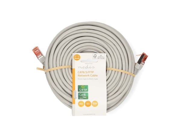 Nedis Cat 6 kabel | RJ45-kontakt | RJ45-kontakt | S/FTP | 15,0 meter | runde | pvc | Grå | henger