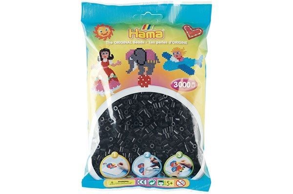 Hama Beads 201-18, Musta, Putkihelmi, 3000 kpl