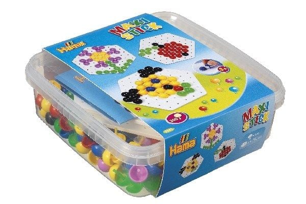 Hama maxi sticks + 2 stk. sekskantede plater i bøtte