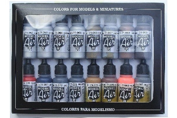 Vallejo 71.181, 17 ml, Aluminium, Blå, Messing, Kopper, Gull, Grå, Rød, Sølv, Flaske