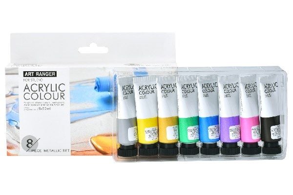 Acrylmaling- sett 8 stk. 22 ml metalliske farger