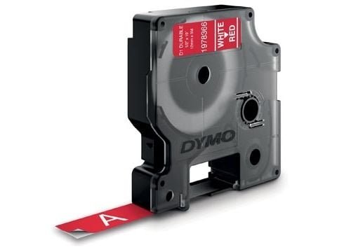 DYMO D1 Durable tape 12 mm x 3 m, hvid/rød