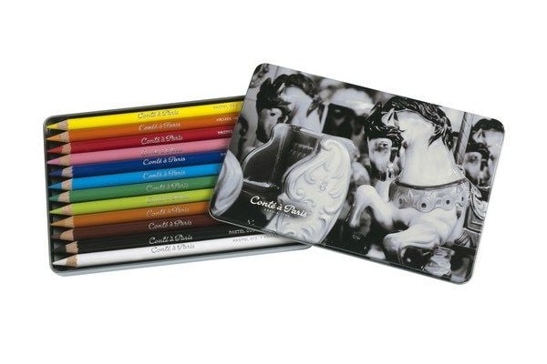 Pastellfargestifter sett 12 stk i metallboks