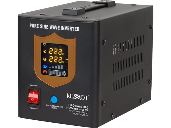 KEMOT PROsinus-800 avbruddsfri strømforsyning med ren sinusbølge og ladesystem 12V 230V 800VA/500W - svart