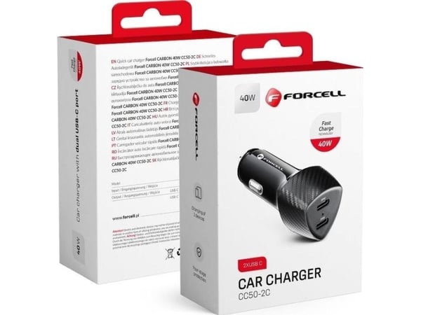ForCell FORCELL CARBON bil-laddare Typ C 3.0 PD20W + Typ C 3.0 PD20W CC50-2C, svart (totalt 40W)