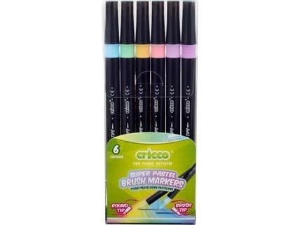 Cricco Pisaki pastellfargede penselpenner dobbeltsidige 6 farger PVC-etuiet