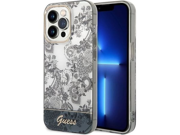 Guess GUHCP14LHGPLHG iPhone 14 Pro 6,1" Hardt etui - grå/grå porselenskolleksjon