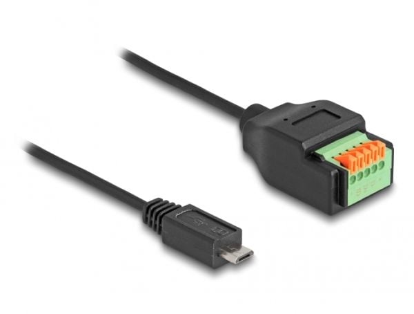 Delock USB 2.0 kabel type Micro-B hann til rekkeklemmeadapter med trykknapp 15 cm