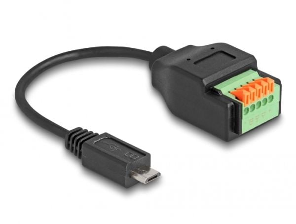 Delock USB 2.0 kabel type Micro-B hann til rekkeklemmeadapter med trykknapp 15 cm