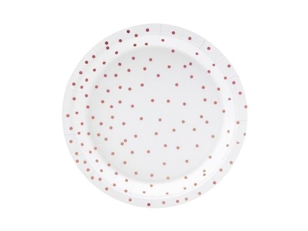 PartyDeco Teller Punkte, Plate, Rund, Papir, Hvit, Mønster, 6 stykker