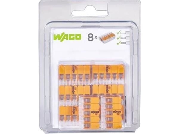 WAGO Jousiliitin 5x0,14-4 mm². Läpinäkyvää muovia, oranssilla kielekkeellä, ruuviton, halogeeniton. ULKOPAKKAUS 8 kpl.