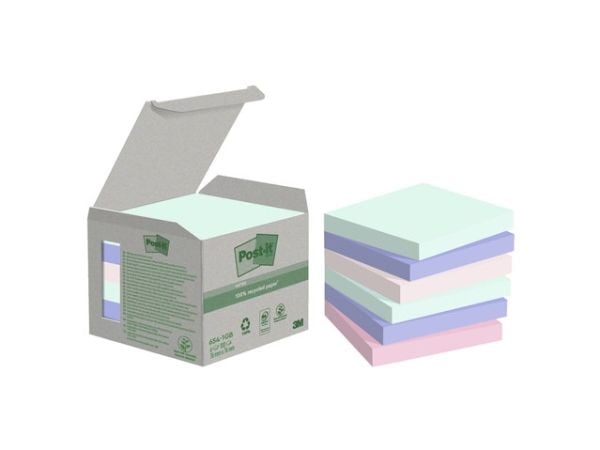 Post-it, Post-it, Recycled, assorteret 76x76mm, pakke a 6 stk