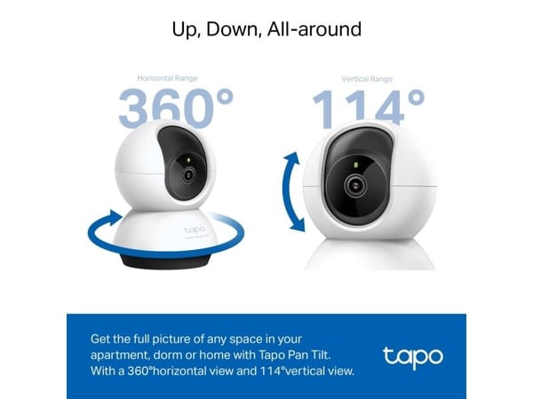 TP-Link Tapo C220, IP-sikkerhetskamera, Innendørs, Trådløs, Bord, Hvit, Svart, Sfærisk