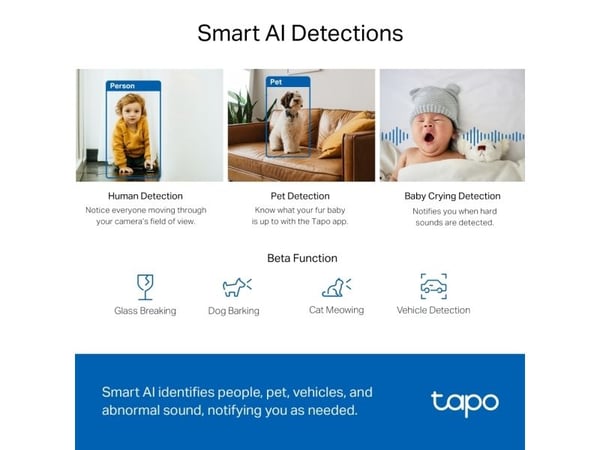 TP-Link Tapo C220, IP-sikkerhetskamera, Innendørs, Trådløs, Bord, Hvit, Svart, Sfærisk