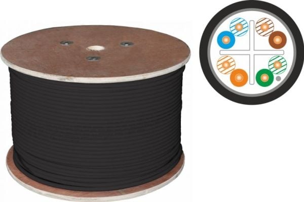 ALANTEC - Samlet kabel - 305 m - foliebelagt uskjermet tvinnet kabelpar (F/UTP) - CAT 6e - utendørs, solid - svart