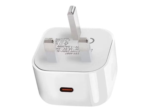 eSTUFF - Strømadapter - 20 watt - 3 A - Apple Fast Charge, PD 3.0, QC 3.0 (24 pin USB-C) - hvit - Storbritannia
