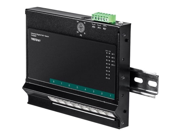 TRENDnet TI-PG80F - Industrial - switch - ikke-styrt - 8 x 10/100/1000 (PoE+) - DIN-skinnemonterbar, veggmonterbar - PoE+ (200 W) - TAA-samsvar
