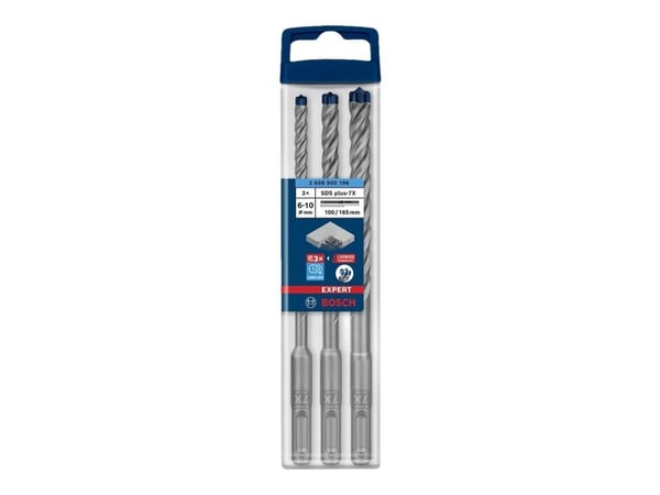 Bosch Expert SDS-plus-7X - Borsett - for forsterket betong, granitt, cured concrete, gneiss - 3 deler - 6 mm, 8 mm, 10 mm - SDS-plus - lengde: 165 mm