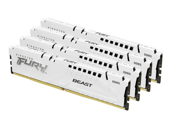 Kingston Technology FURY Beast 128 Gt 5200 MT/s DDR5 CL40 DIMM (2 kpl:n pakkaus) , valkoinen, XMP, 128 GB, 4 x 32 GB, DDR5, 288-pin DIMM, Valkoinen