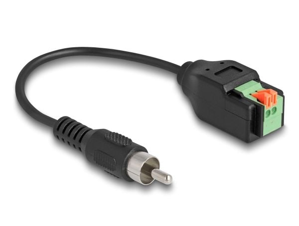 Delock - Lydadapter - 2-pinners terminalblokk til RCA hann - 15 cm - Svart (66254)