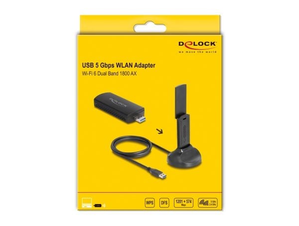 Delock - Nettverksadapter - USB-A - Wi-Fi 5, Wi-Fi 6, 2T2R - svart