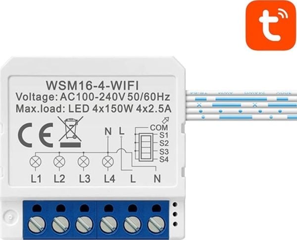 Avatto smart bryter i veggboks Wi-Fi WSM16-W4 TUYA