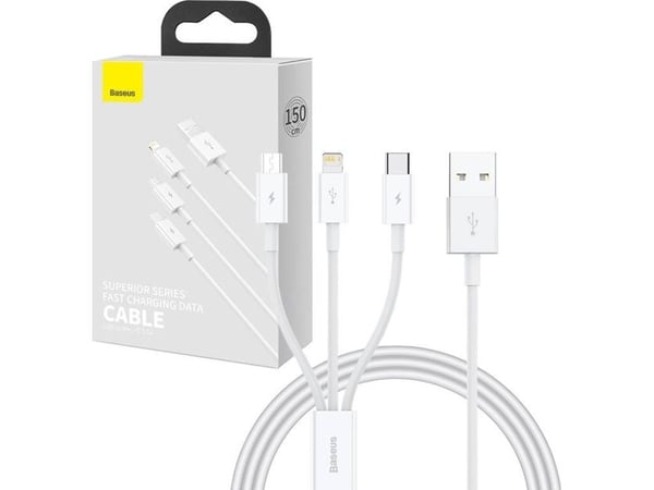 Baseus SUP0003529, 1 m, USB A, USB C/Micro USB-A/Lightning, USB 3.2 Gen 1 (3.1 Gen 1), Vit