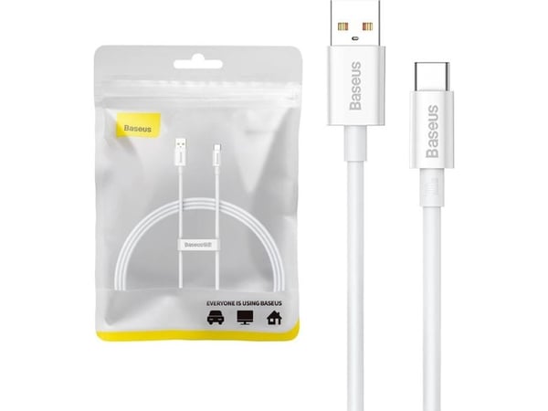 USB-kabel Baseus USB-A til USB-C 1 m hvit (P10320102214-01)