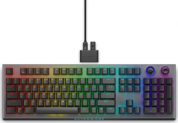 Alienware Tri-Mode AW920K - Tastatur - AlienFX per nøkkel RGB / 16,8 millioner farger - trådløs - 2.4 GHz, Bluetooth 5.1, USB - QWERTY - amerikansk...
