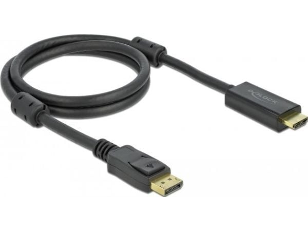Delock - Adapterkabel - DisplayPort hann låsing til HDMI hann - 1 m - trippel beskyttelse - svart - 4K-støtte, aktiv