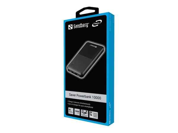 Sandberg SAVER - Strømbank - 10000 mAh - 2.4 A - 2 utgangskontakter (USB)