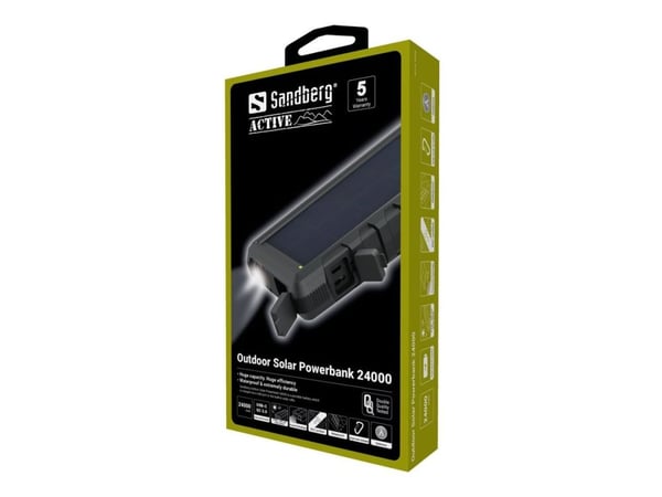 Sandberg Active Solar Powerbank 24000 - Solarstrømbank Li-Ion 24000 mAh - 3 A - Quick Charge 3.0 - 3 output-stikforbindelser (USB, USB-C) - på kabe...