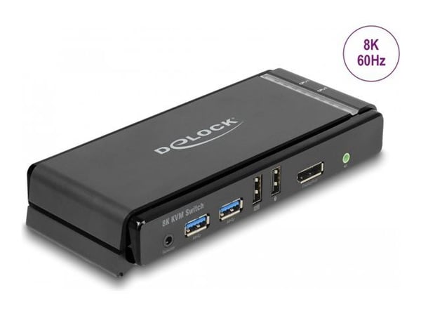 Delock - Omkopplare för tangentbord/video/mus/ljud/USB - DisplayPort 1.4 KVM Switch 8K 60 Hz with USB 5 Gbps and Audio - 2 x KVM/ljud/USB - 1 lokal...