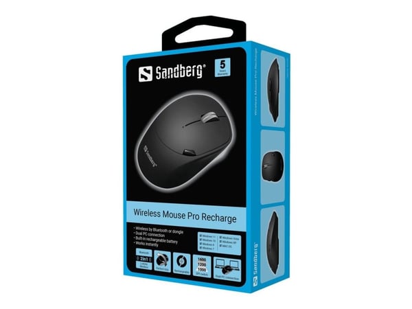 Sandberg Pro - Mus - optisk - 6 knappar - trådlös - 2.4 GHz, Bluetooth 4.0, Bluetooth 5.0 - trådlös USB-mottagare