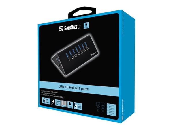 Sandberg USB 3.0 Hub 7 ports - Hubb - 7 x SuperSpeed USB 3.0 - skrivbordsmodell