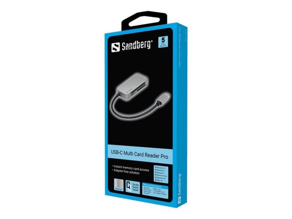 Sandberg USB-C Multi Card Reader Pro - Kortinlukija (MMC, SD, TransFlash, microSD, SDHC, SDXC, CFast Card) - USB-C - USB-C