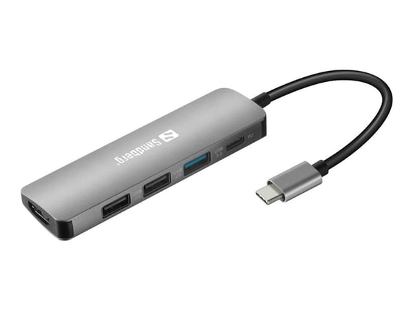 Sandberg USB-C telakka HDMI+3xUSB+PD 100W - Telakointiasema - USB-C - HDMI