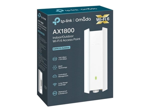 TP-Link EAP610-OUTDOOR, 1201 Mbit/s, 10,100,1000 Mbit/s, IEEE 802.11a, IEEE 802.11ac, IEEE 802.11ax, IEEE 802.11b, IEEE 802.11g, IEEE 802.11n, WEP,...