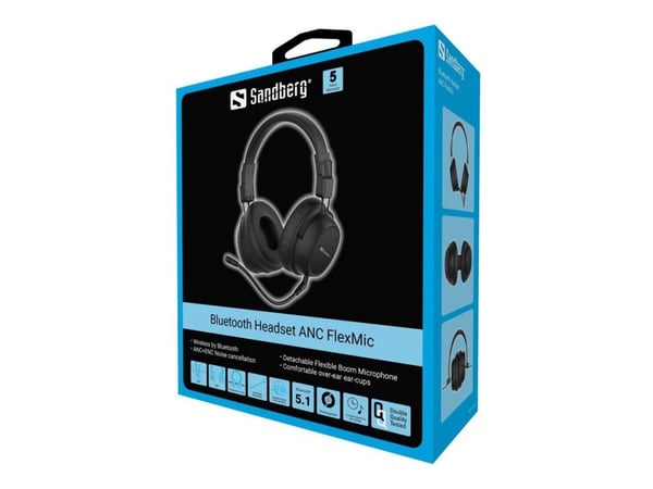 Sandberg Bluetooth Headset ANC FlexMic - Hodesett - full størrelse - Bluetooth - trådløs - aktiv støydemping