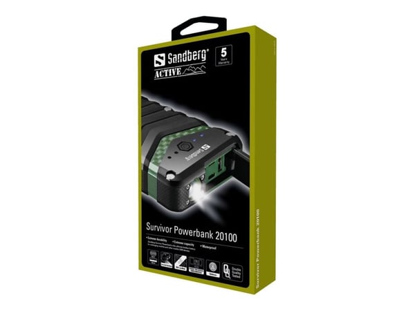 Sandberg Active Survivor Powerbank 20100 - Powerbank - 20100 mAh - 3.9 A - 2 output-stikforbindelser (USB)