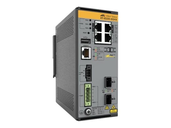 Allied Telesis AT IE220-6GHX - Switch - L2+ - Administrerad - 4 x 10/100/1000Base-T + 2 x 1 gigabit/10 gigabit SFP+ (upplänk) - DIN-skenmonterbar, ...