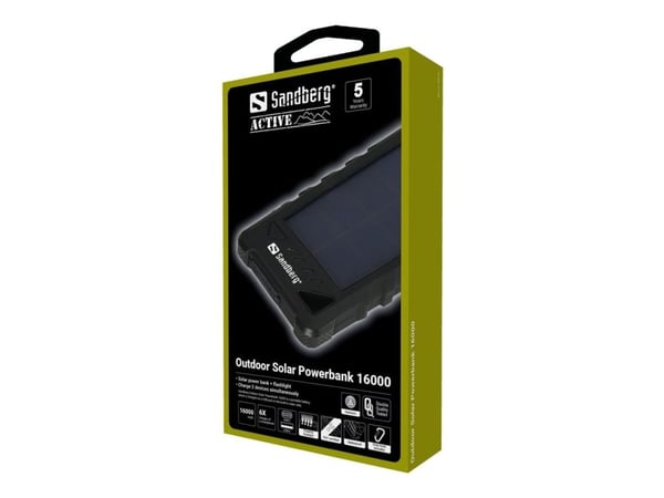 Sandberg Active Solar Powerbank 16000 - Solar powerbank Li-Ion 16000 mAh - 3,4 A - 2 utgangs-stikforbindelser (USB) - på kabel: USB-C (Output)