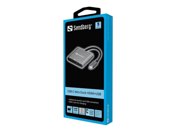 Sandberg USB-C Mini Dock HDMI+USB - Telakointiasema - USB - HDMI