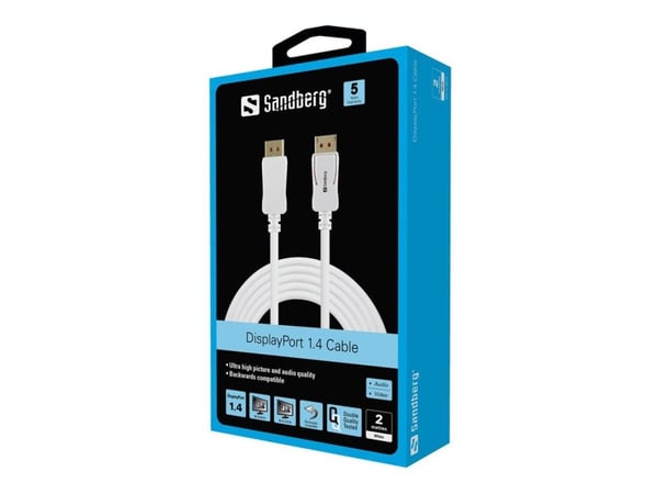 Sandberg - DisplayPort-kaapeli - DisplayPort (uros) - DisplayPort (uros) - DisplayPort 1.4 - 2 m - 8K-tuki - valkoinen