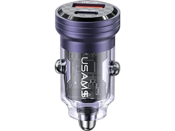 USAMS C35 bil-laddare USB-A+USB-C 45W lila (US-CC175)